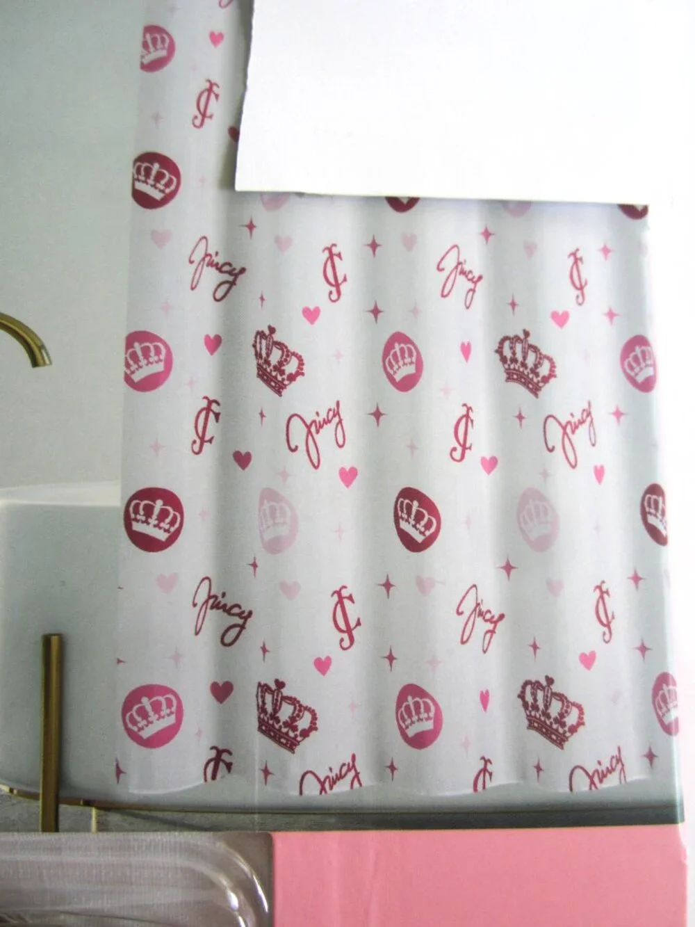 Juicy Couture Shower Curtain With Hooks Red Crown JC Home Bathroom Bath